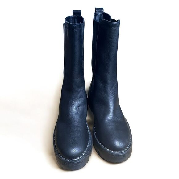 Kenneth Cole Boots Women's Size 7 Black Leather Radell Chelsea Chunky Lug Sole - Picture 3 of 12